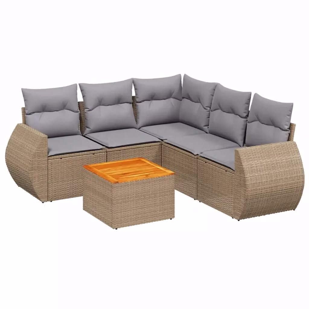 vidaXL Set Divano da Giardino a L in Polyrattan 6 pz con Cuscini Beige e Tavolino da Esterno – 2