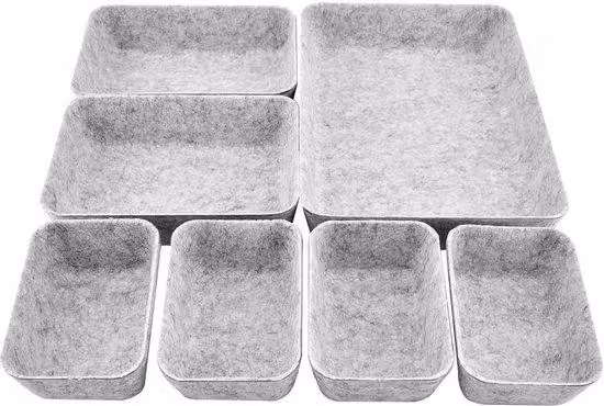 Set portaoggetti in feltro di poliestere grigio chiaro, 7 pezzi