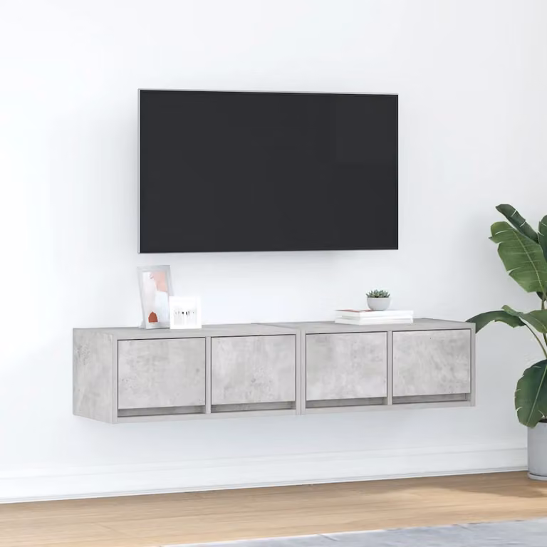Set di 2 mobili TV moderni vidaXL in legno e MDF grigio con montaggio a parete L: 60 cm, P: 31 cm, H: 25,5 cm