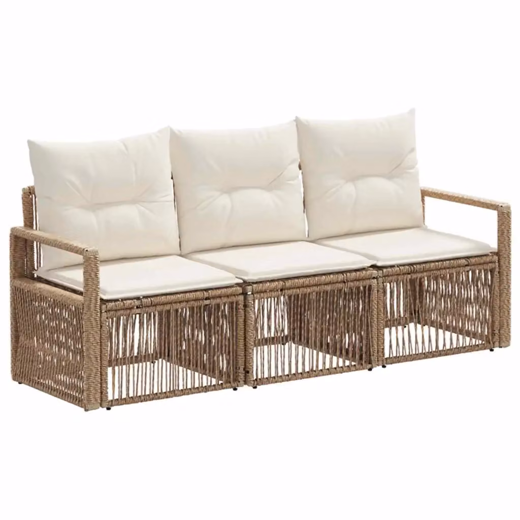 Set Divano da Giardino vidaXL 3 Pezzi Beige con Cuscini e Struttura in Metallo – 2