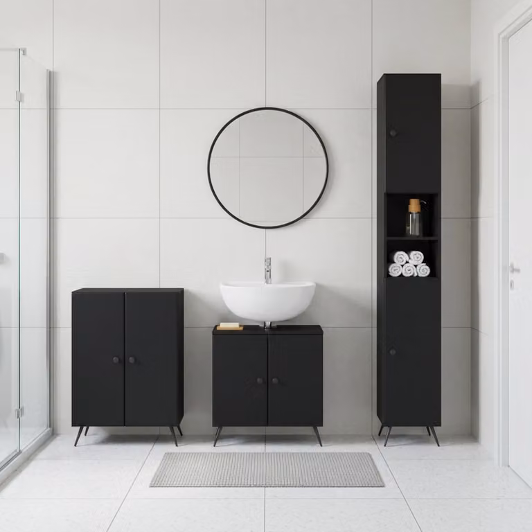 Set di armadietti da bagno moderni vidaXL BREDA in 3 pezzi, colore nero opaco