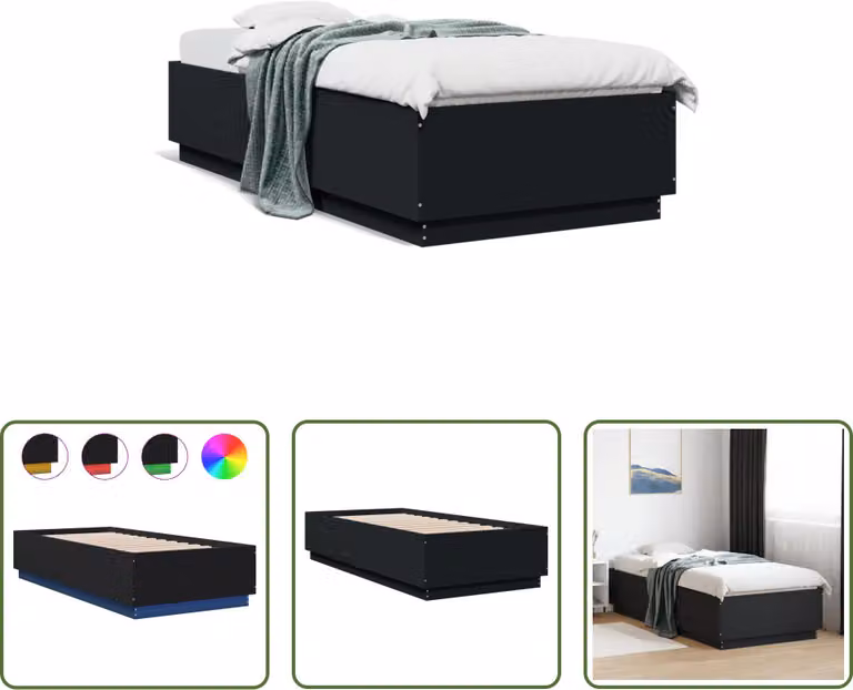 The Living Store Giroletto con LED nero 90x200 cm in materiale ligneo