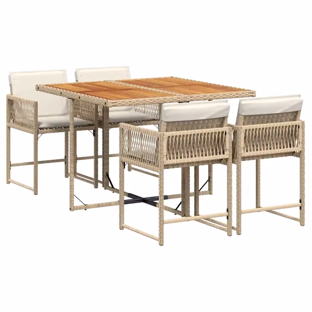 Set da Pranzo da Giardino 5 Pezzi vidaXL in Polyrattan con Cuscini Beige e Tavolo in Legno di Acacia – 2