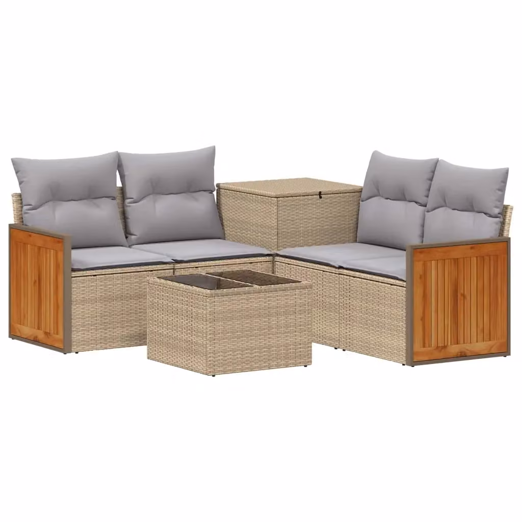Set di divani da giardino a forma di L vidaXL in polyrattan beige e grigio con tavolo da caffè e cuscini inclusi – 2