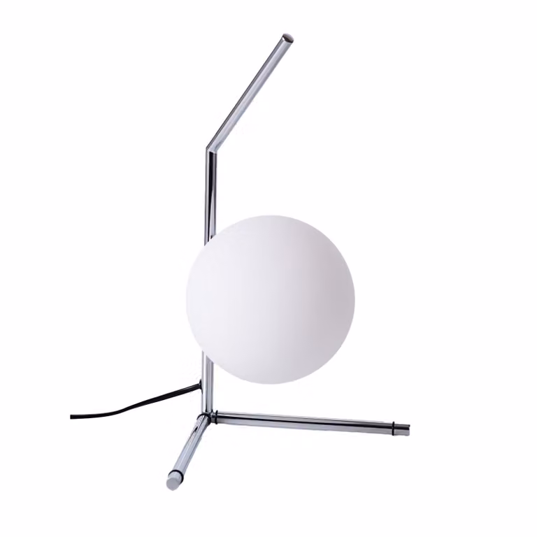 Lampada da tavolo dal design moderno con look cromato e globo in vetro opaco Ø15 cm, ideale per camera da letto, ufficio e soggiorno, attacco E27