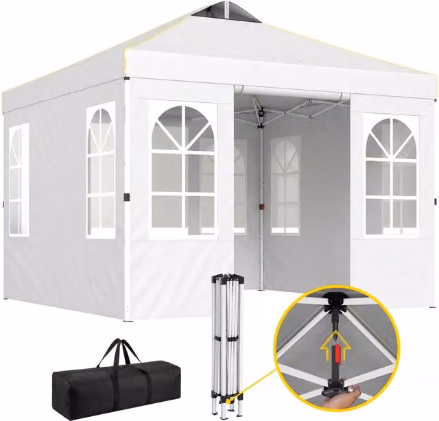 Tenda da giardino pieghevole Minimal con 4 pareti, colore bianco