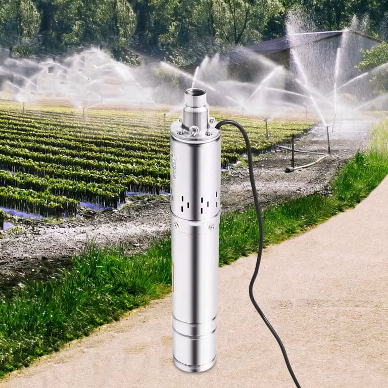 Pompa sommergibile per pozzi, 0,5 kW - 220 V, colore argento, corpo in acciaio inossidabile da 3,5 pollici, cavo da 15 metri - pompa per acqua