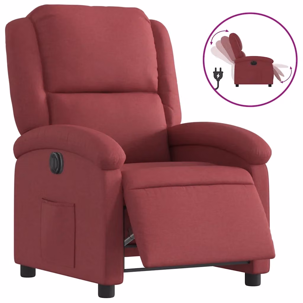 Poltrona elettrica reclinabile relax vidaXL in tessuto rosso con braccioli – 2
