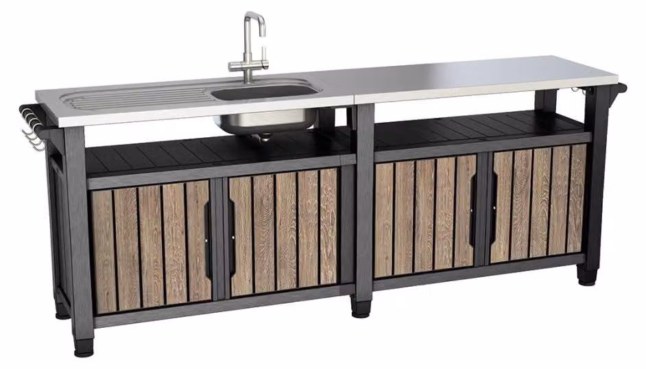 Cucina da esterno KETER Deco Unity Chef, 415 litri - 237 x 51,3 x 89,4 cm - legno di frassino