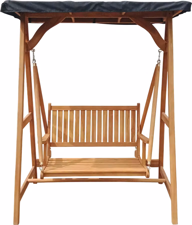 AXI Kari Dondolo da giardino - Altalena Hollywood in legno di teak | Panca altalena in legno con tettoia parasole e braccioli | Sedia lounge da esterno per 1 persona | Portata massima 120 kg