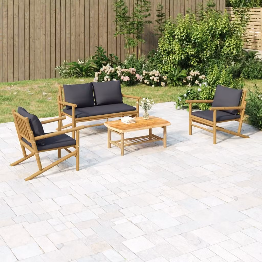 Maison Exclusive - Set da giardino da 4 pezzi con cuscini in bambù grigio scuro