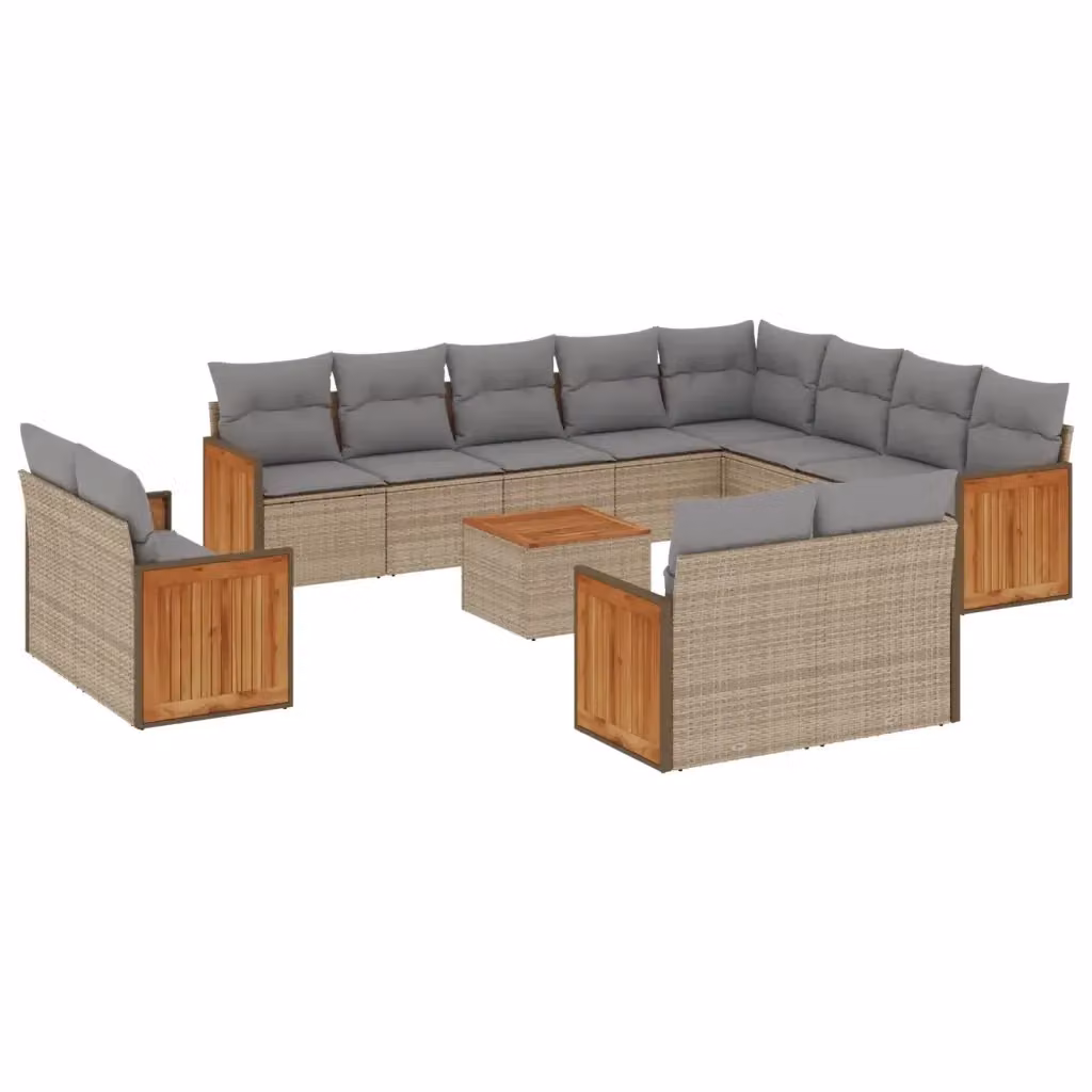 Set Divano da Giardino VIDAXL a Forma a U in Polyrattan con Cuscini Beige, 13 Pezzi – 2
