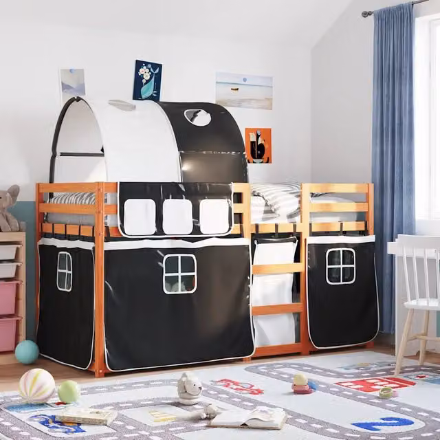 Letto a Castello senza Materasso-Struttura Letto a Castello Bianco e Nero 90x200cm in Pino 916102