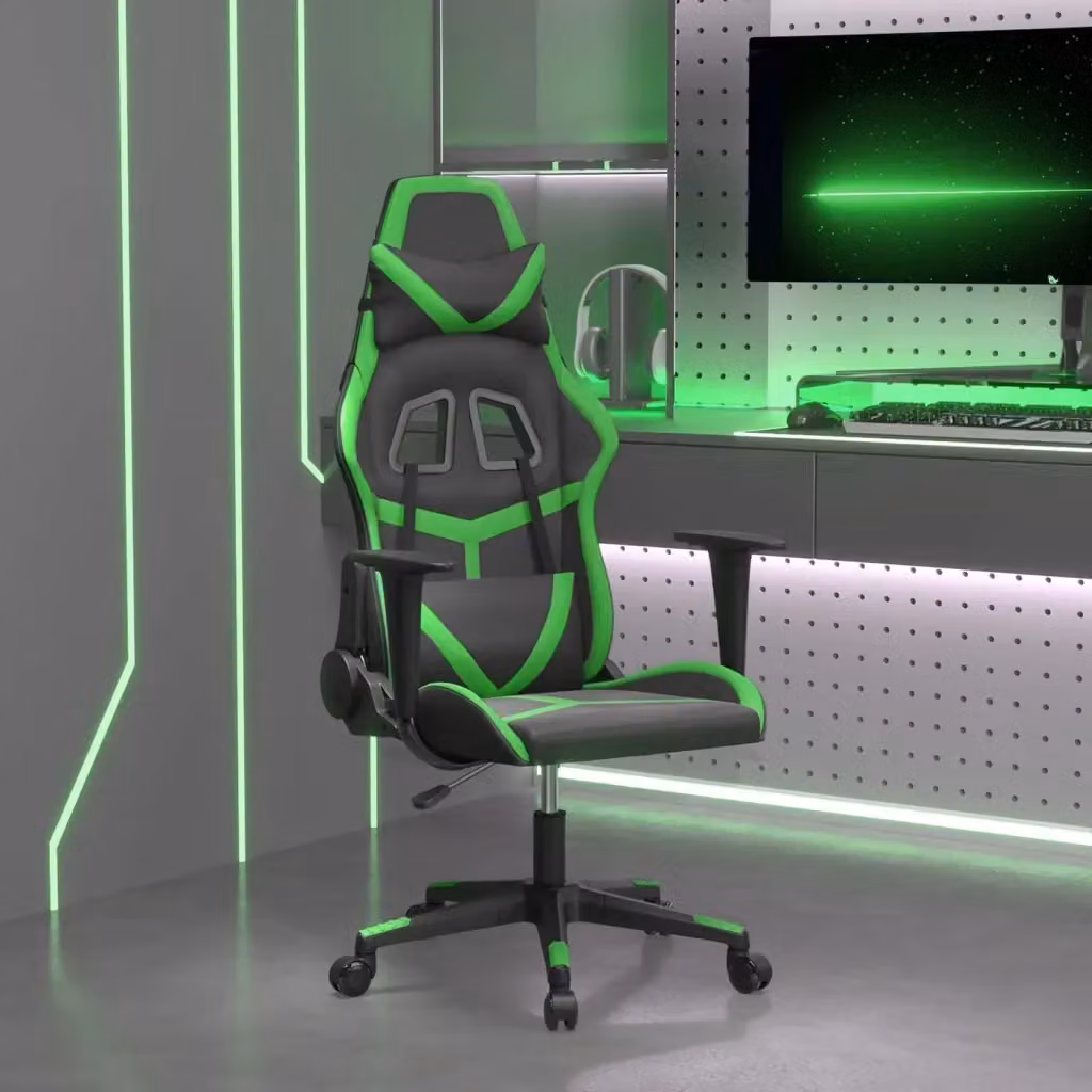 Sedia da Gaming DESIGN IN Nera e Verde in Similpelle con Poggiatesta e Ruote – 2