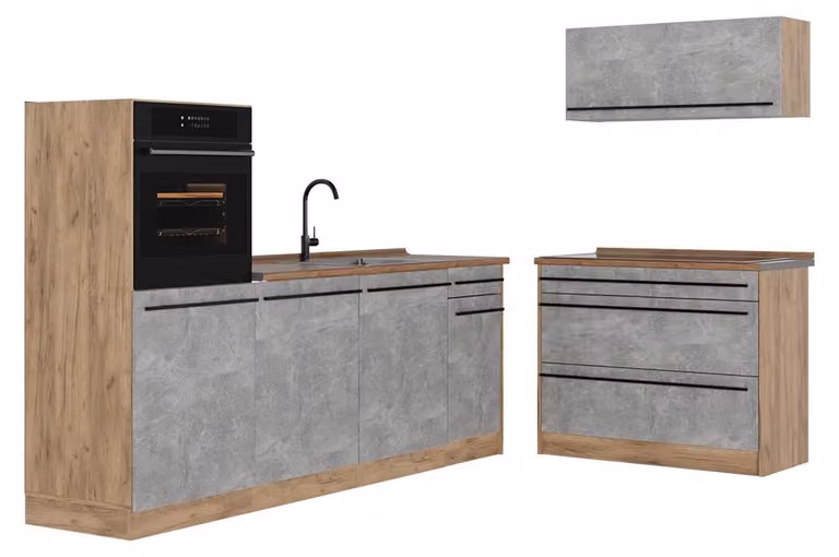 Cucina componibile Vicco R-Line Calcestruzzo/Rovere dorato 220 cm piano di lavoro Rovere dorato, Model 67430