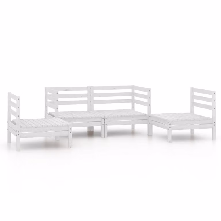 Set Divani da Giardino 4 pz Bianco in Legno Massello di Pino