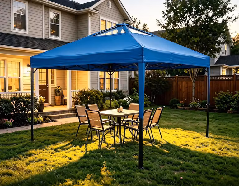 Tenda pop-up - Tenda per feste - 2,7 x 2,7 m - Tessuto Oxford 600D impermeabile - Protezione UV UPF 50+ - Con sacchetti per sabbia e borsa per il trasporto - Montaggio rapido - Blu