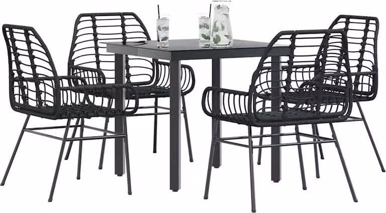 Maison Exclusive - Set Mobili da Pranzo per Giardino 5 pz Nero Polyrattan Vetro