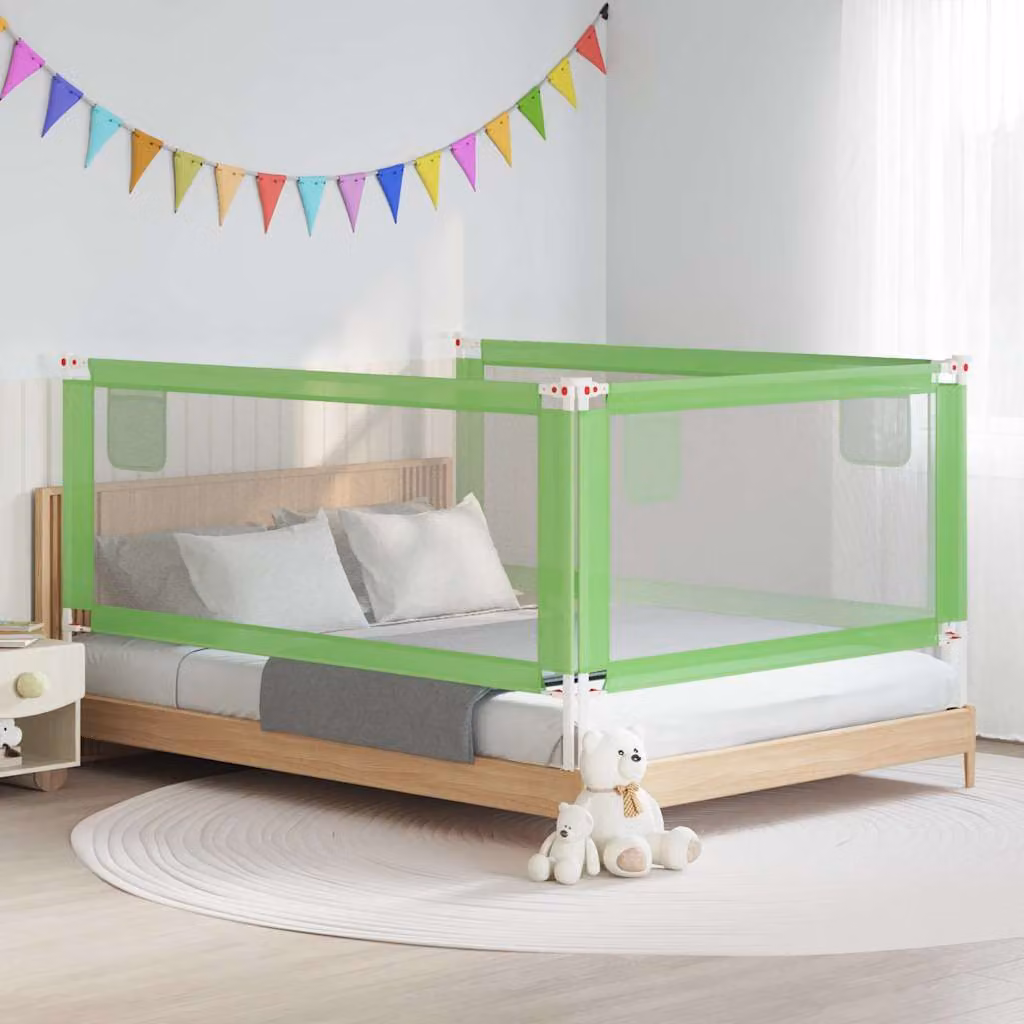 Sponda Letto di Sicurezza per Bambini vidaXL Verde in Tessuto e Metallo L: 200 cm, H: 25 cm