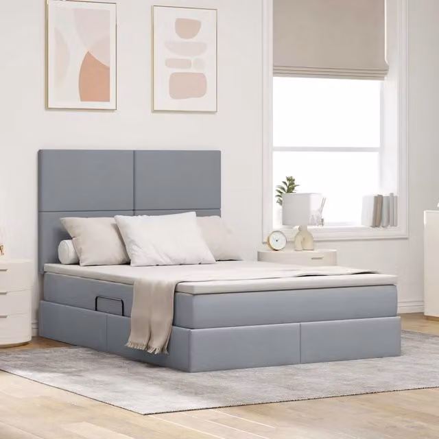 Letto con contenitore moderno vidaXL in tessuto grigio L 140 x P 190 cm