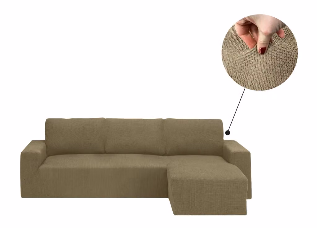Copridivano con penisola chaise longue Mod Capri color biscotto Biancheriaweb, lato destro – 2
