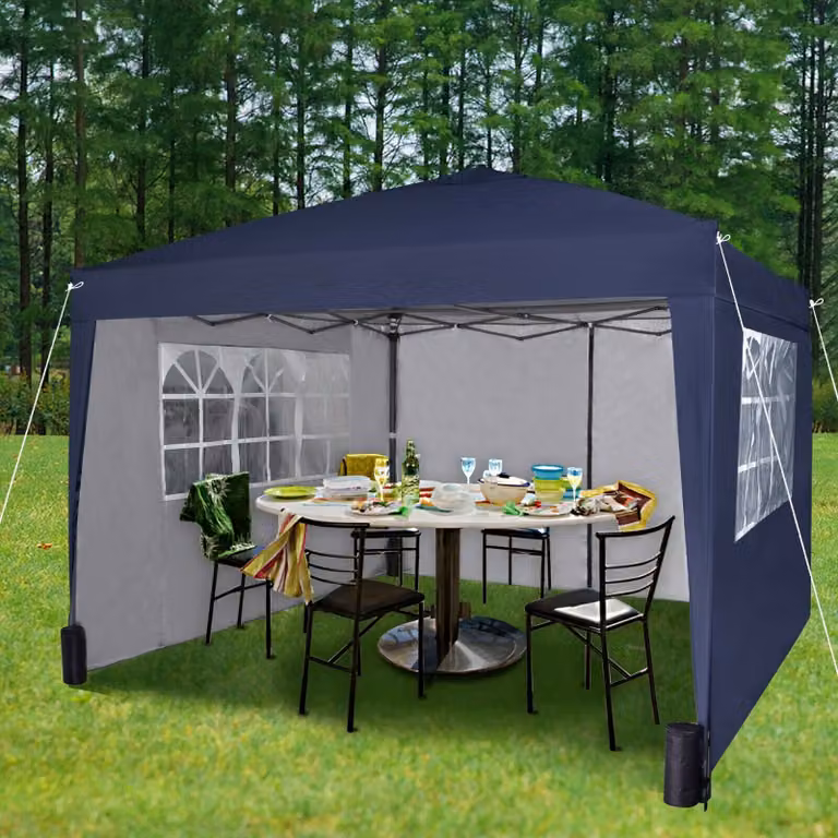 gazebo pieghevole 3x3 metri in blu con 4 lati rimovibili