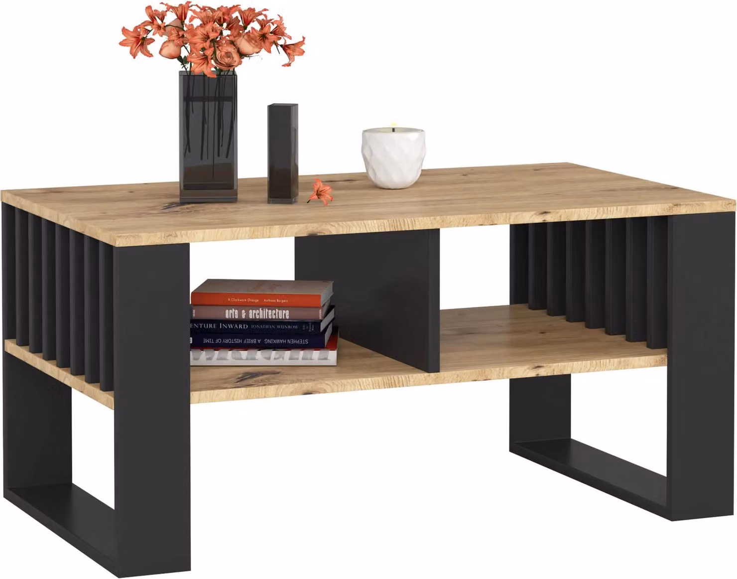 Akord Tavolino Da Caffè Rockford Rovere Artigianale/Nero 92X53X45 Cm
