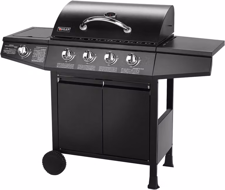 Barbecue a gas – Griglia a gas – Cucina esterna – Carrello per barbecue – Carrello per griglia – 4 bruciatori in acciaio inossidabile – Bruciatore laterale – Ampia superficie di cottura
