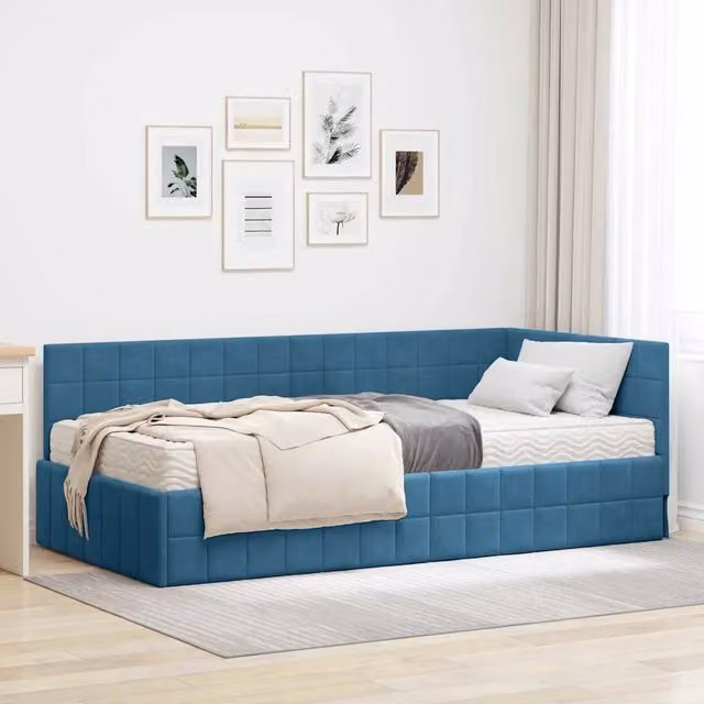 Struttura Letto Angolare con Materasso 2 pz-Giroletto con materasso Blu Velluto 456420
