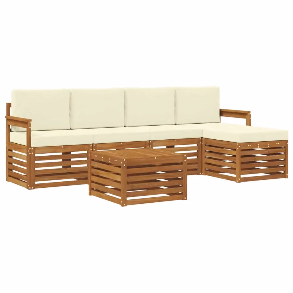 Set di divani da esterno a L vidaXL in legno di acacia con tavolino e pouf, colore beige e bianco – 2