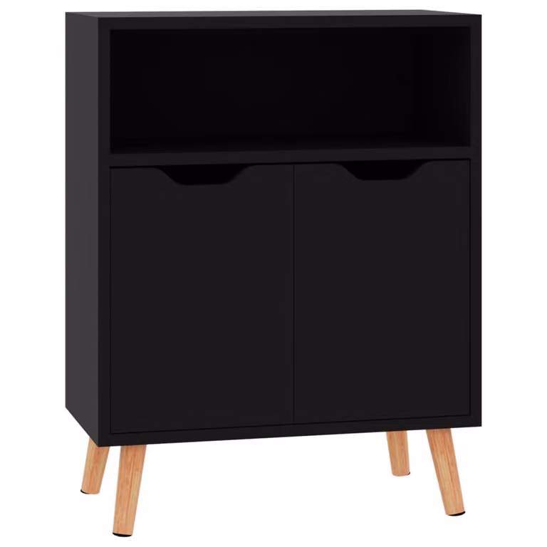 Credenza Nero Lucido 60x30x72 cm in Legno Multistrato