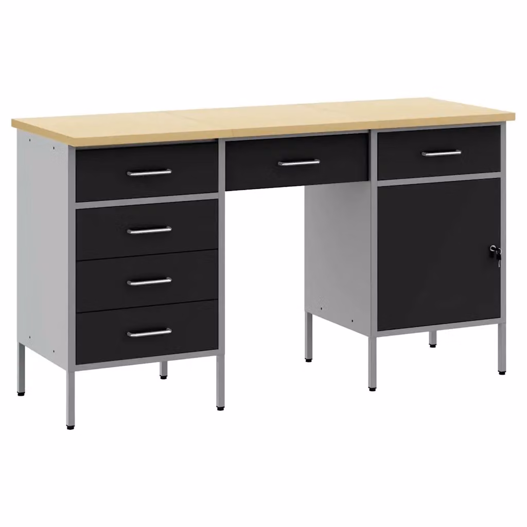Set di 3 mobili da lavoro vidaXL in legno ingegnerizzato e acciaio, colore nero – 2