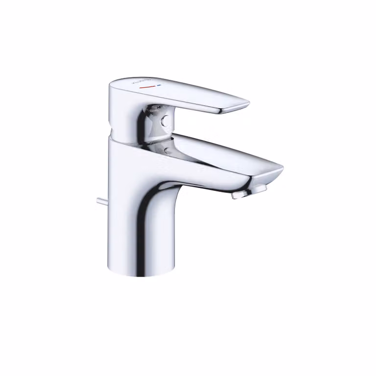 KLUDI PURE&SOLID Mitigeur monocommandé pour lavabo, hauteur de bec 75mm, avec garniture d'écoulement, EcoPlus, chrome, 343880575WR4, 343880575WR4