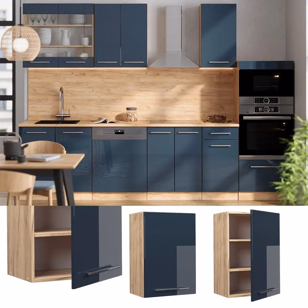 Pensile da cucina Vicco Fame-Line Blu scuro lucido e Rovere dorato L: 50 cm – 2
