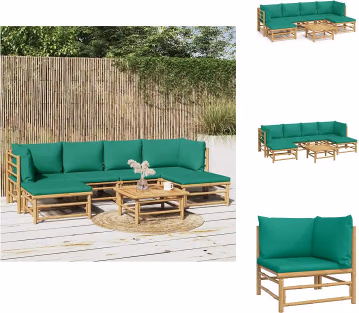 vidaXL Set di 7 pezzi per salotto da giardino con cuscini in bambù verde - Set di mobili da giardino