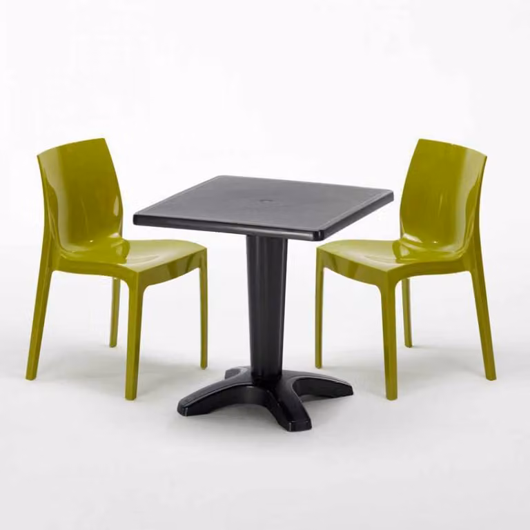 Tavolo quadrato nero e 2 sedie Set di bastoni da interno in polipropilene colorato Grand Soleil Ice Aia - Verde