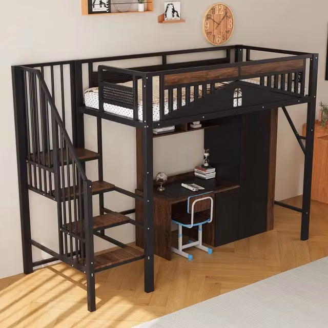 Letto a Soppalco in Metallo 90x200 con Scala ¨C MINIMAL ¨C Nero