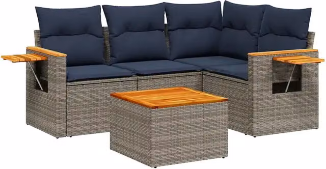 Set Divani da Giardino 5 pz | Set Salotto da Giardino con Cuscini Grigio in Polyrattan