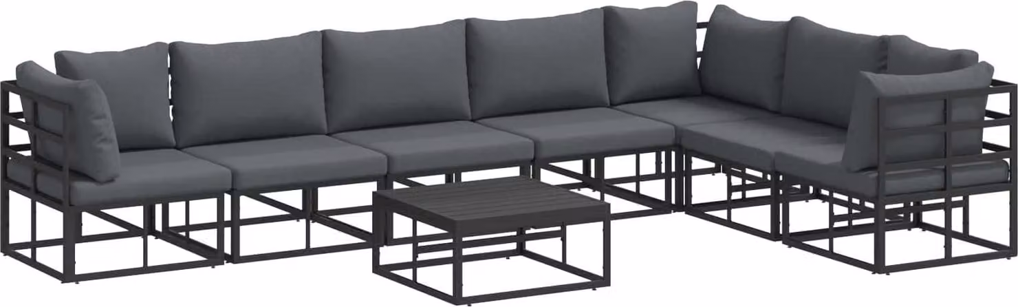 Set Divano da Giardino con cuscino 8 pcs Nero Alluminio