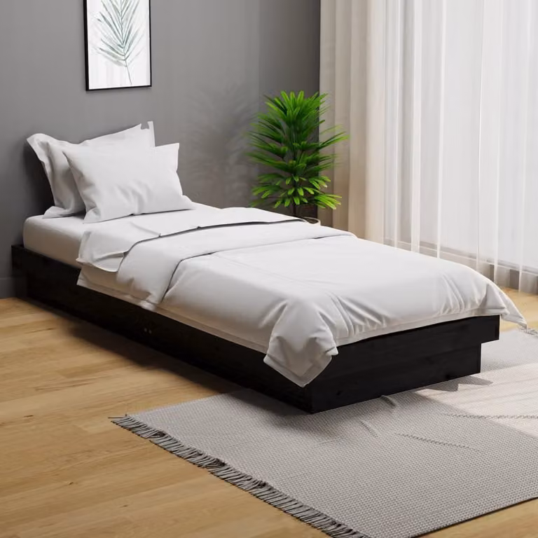 The Living Store Letto in legno massiccio nero 75x190 cm