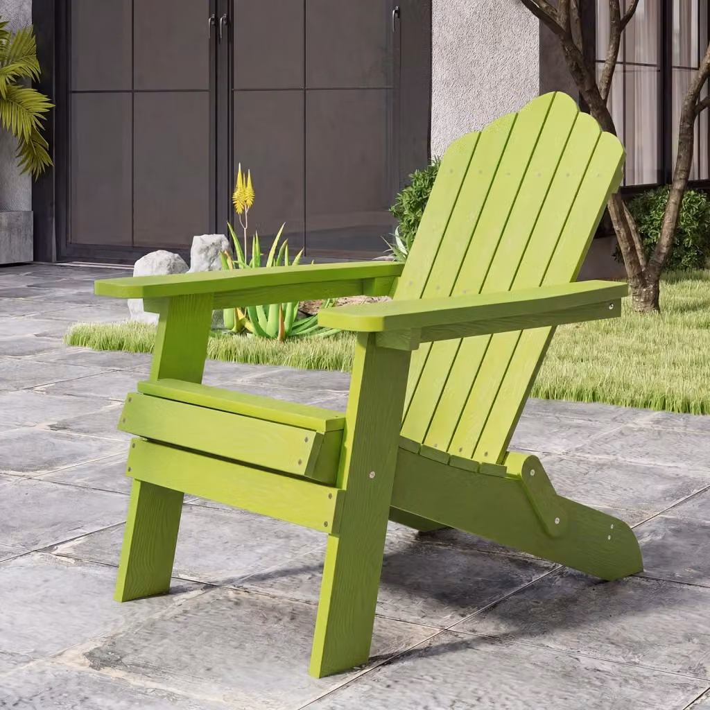 Sedia Adirondack pieghevole in metallo e plastica resistente alle intemperie con braccioli, colore verde opaco, ideale per giardino, balcone e terrazza – 2