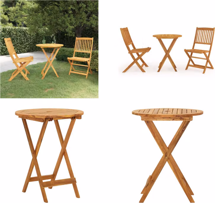 vidaXL Set da pranzo da giardino 3 pezzi pieghevole in legno massiccio di acacia - Set da pranzo da giardino - Set da pranzo da giardino - Set da giardino - Set da giardino