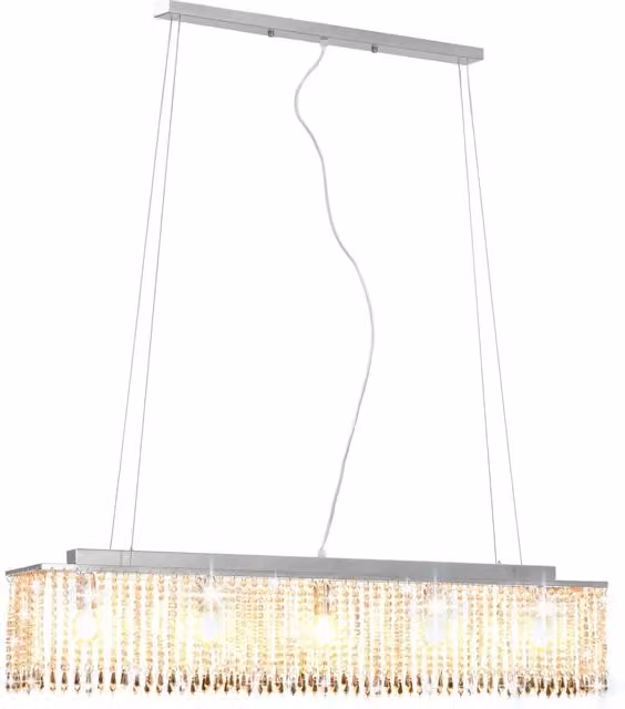 Plafoniera sospesa moderna HELLOSHOP26 in metallo argentato e cristallo trasparente con altezza regolabile, ideale per sala da pranzo o soggiorno, L: 115 cm, H: 104 cm