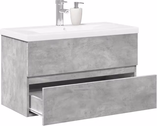 Set Mobili da Bagno Moderno vidaXL in Legno e Ceramica, 2 Pezzi, Grigio e Bianco, Appesi a Parete