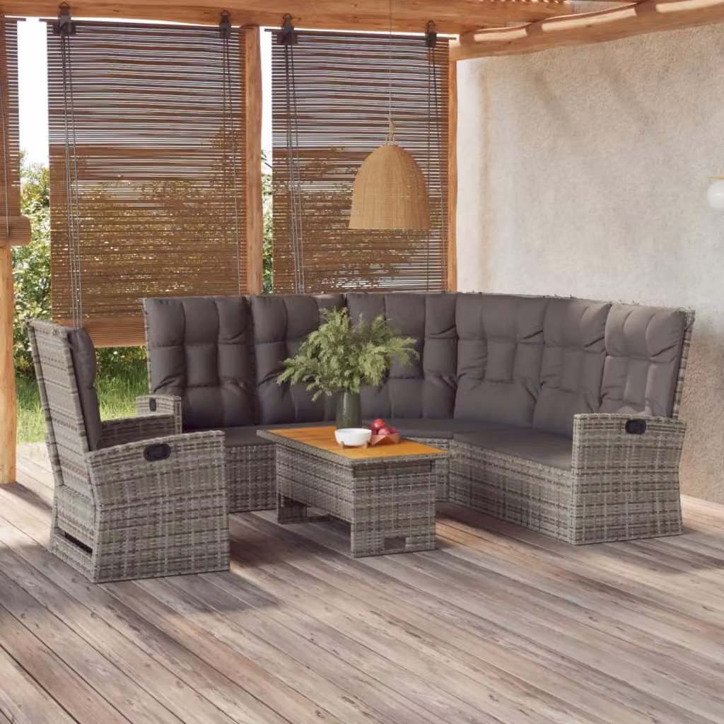 Set di divani da giardino moderno vidaXL in legno di acacia oliato e rattan grigio