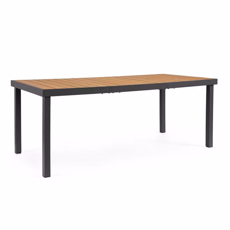 Tavolo da giardino SANTANDER con piano effetto legno e struttura in alluminio antracite, 190×90 cm