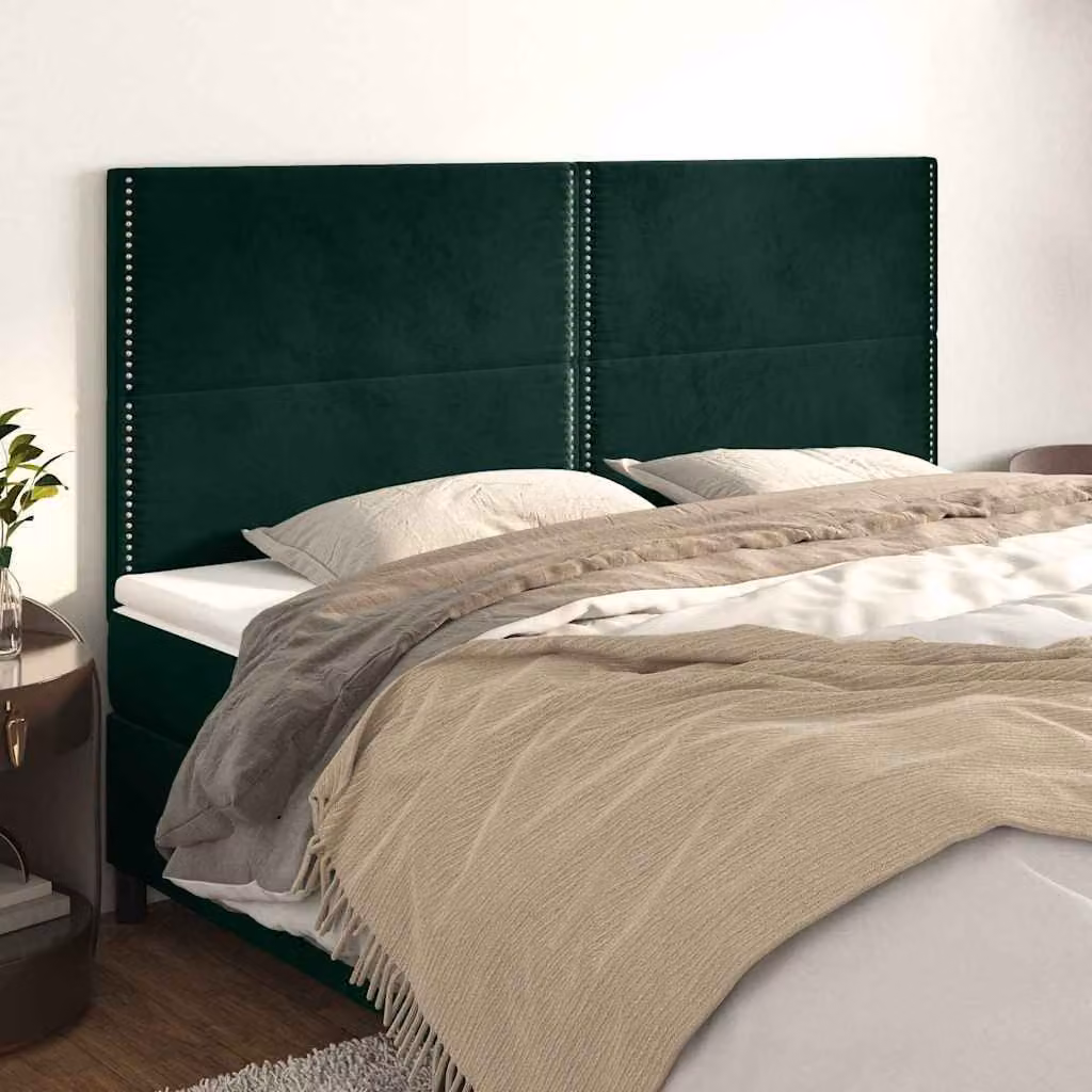 Testiera per letto vidaXL in velluto verde scuro con pannello imbottito, L: 200 cm, H: 118 cm, P: 5 cm