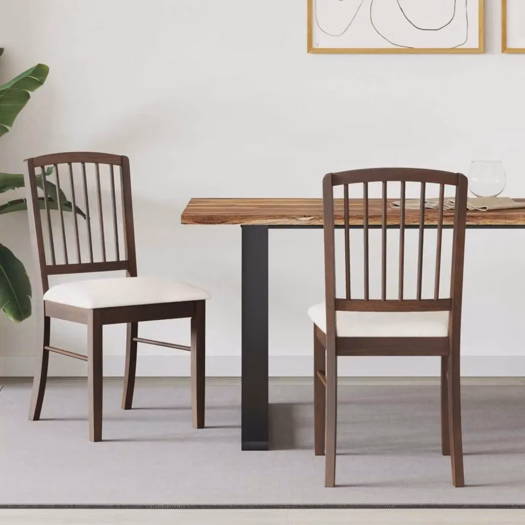 Set di 2 sedie da pranzo moderne in legno di gomma marrone con rivestimento in tessuto L: 50 cm, P: 52,5 cm, H: 91 cm – 2