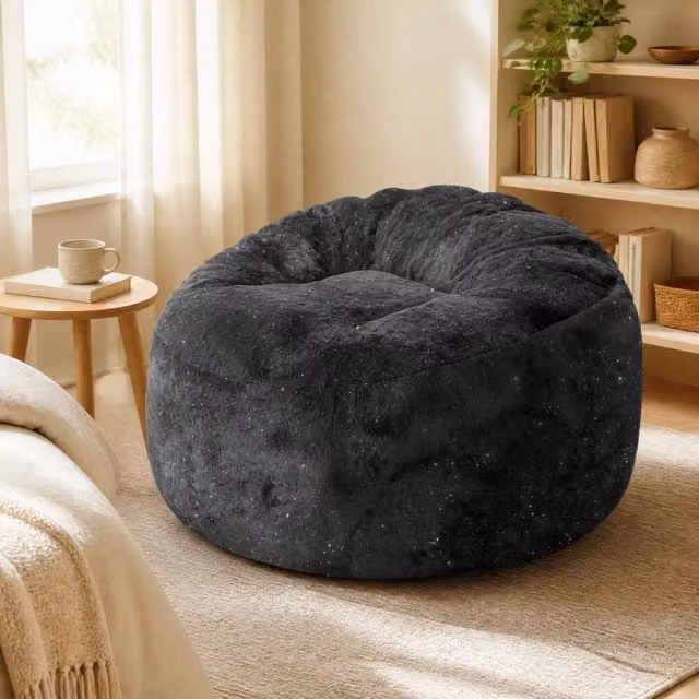 Poltrona sacco 100x98x61 cm nera, schienale alto e seduta profonda, flanella