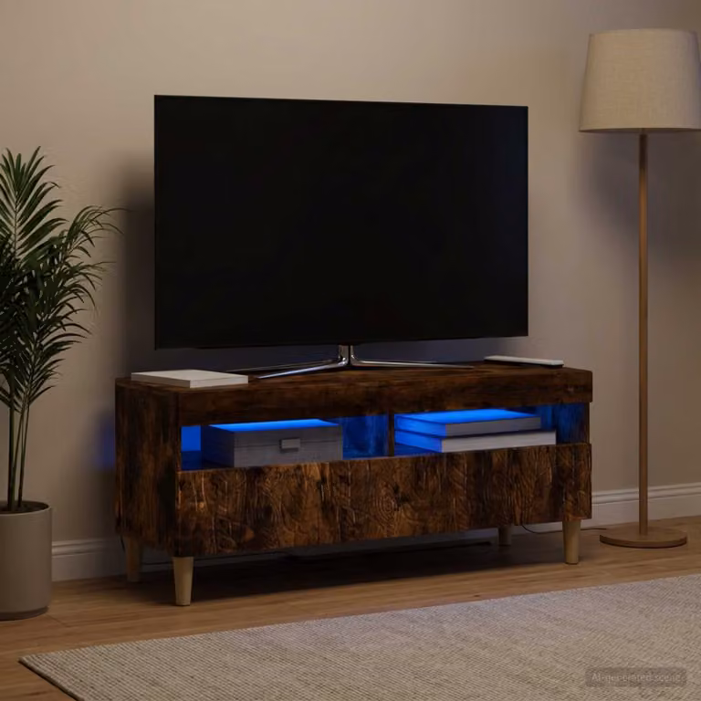 Mobile TV LED vidaXL in legno Rovere Fumo marrone con illuminazione integrata